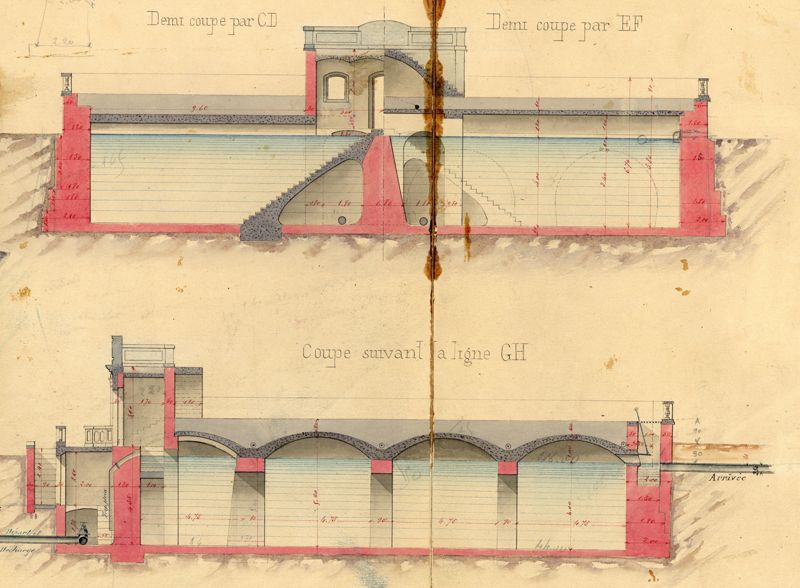 195W69 : plan de coupe du réservoir de Tortel (1888)