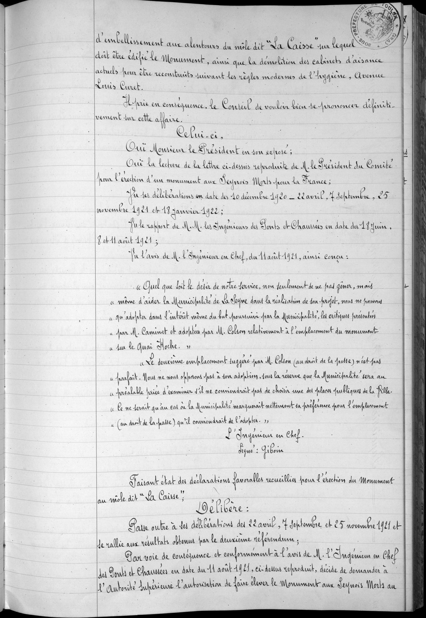 Délibération du 9 mars 1923