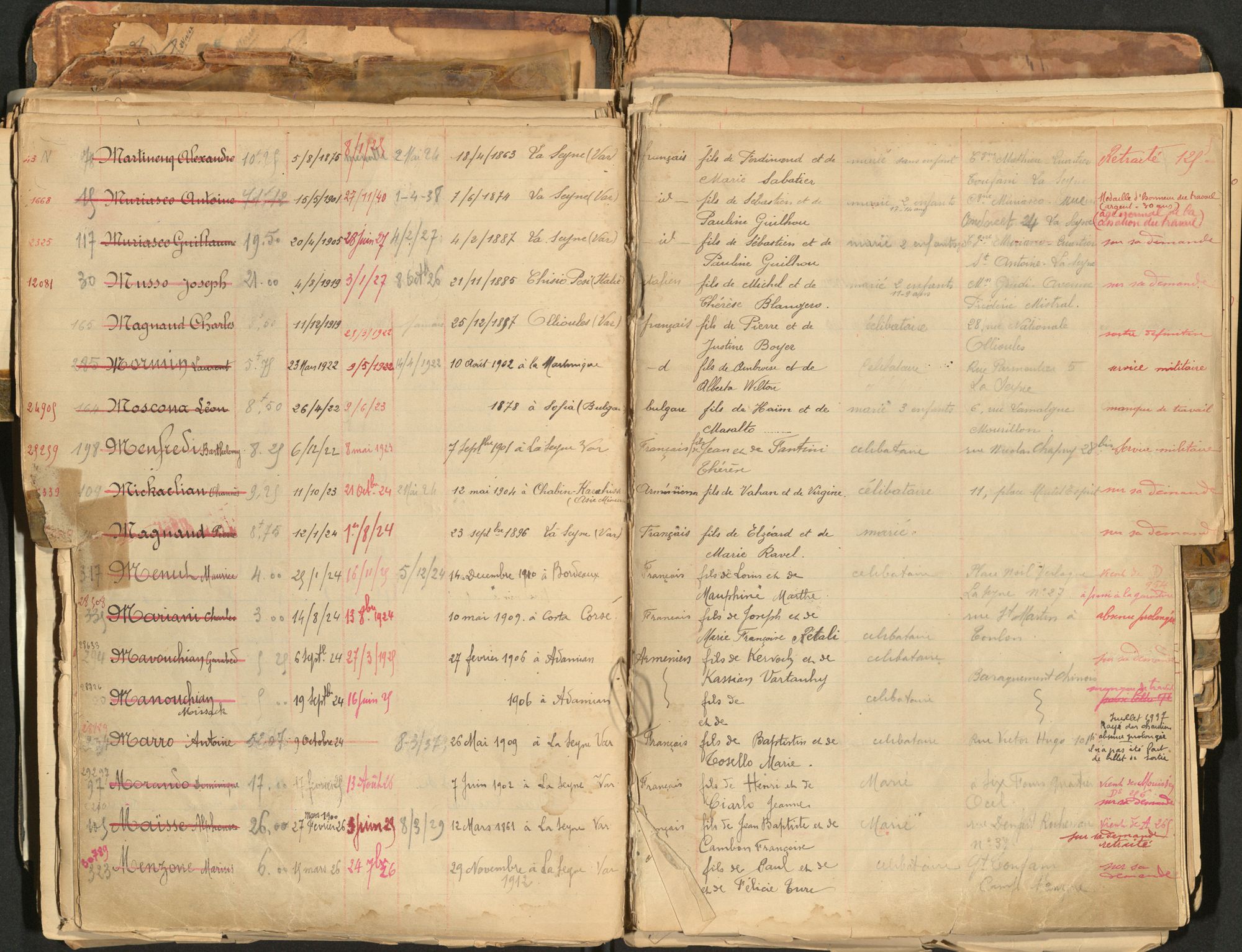 Registre de la Menuiserie des FCM (21S1105) Missak et Garabed apparaissent sur cette page