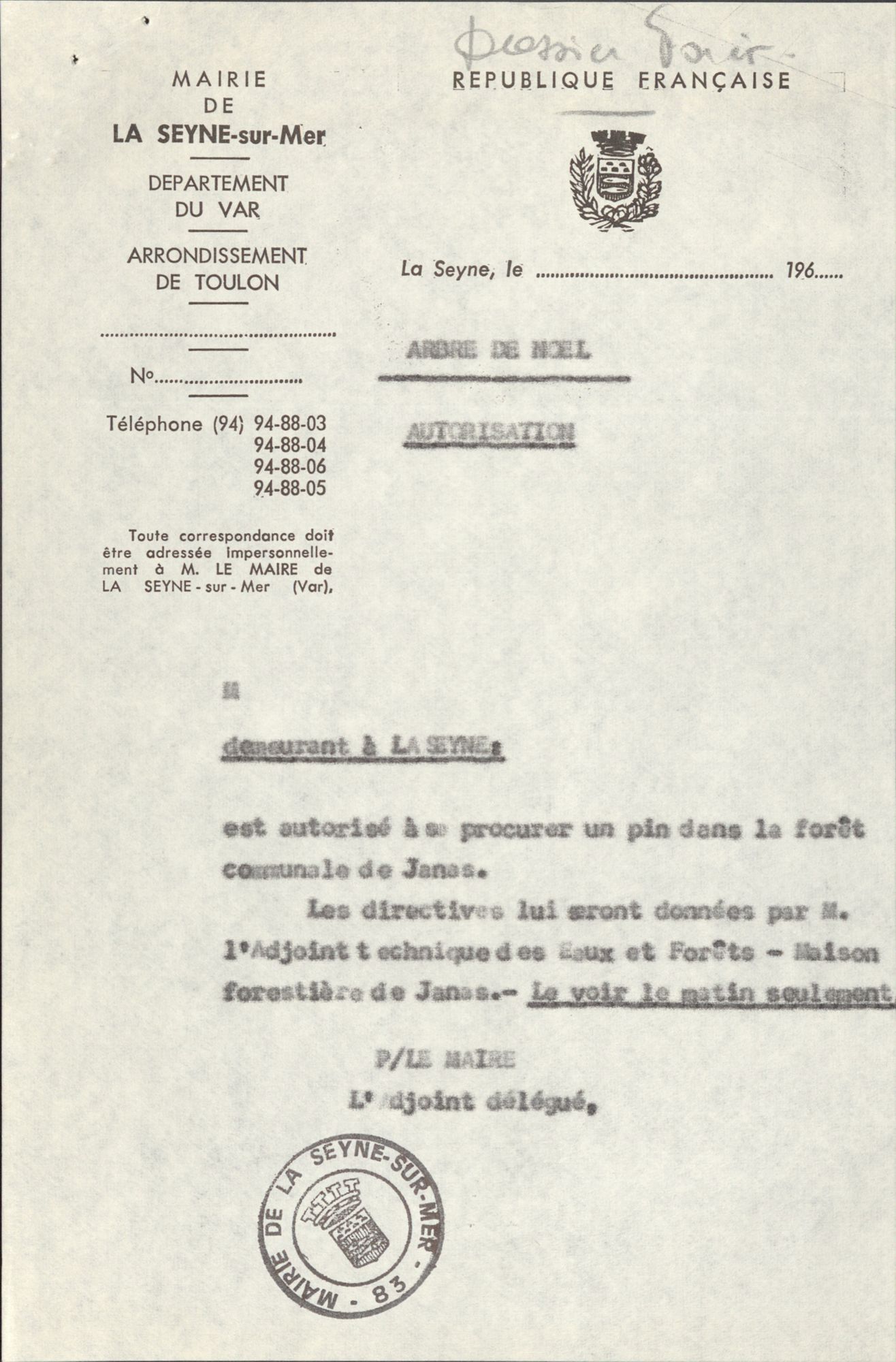 Autorisation pour se procurer un arbre (2N24)